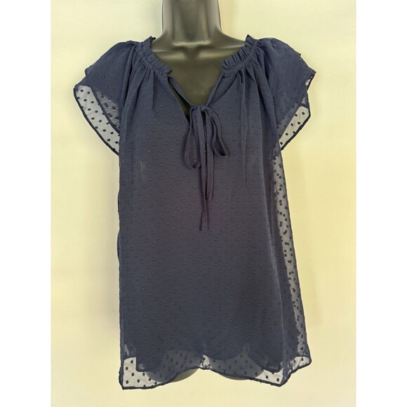 Revolve La Ven NWT Women’s Navy Blue Swiss Dot Blouse Size Small - Picture 1 of 7